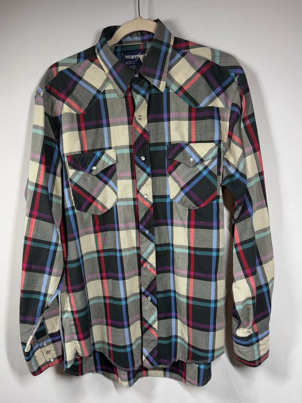 Wrangler Multi-Color Plaid Western Button-Down Shirt - Cream/Black/Blue/Red